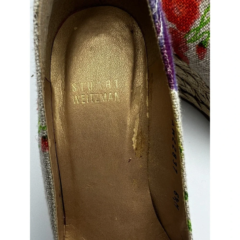 Stuart Weitzman floral wedge canvas peep toe espadrilles women's size 6.5